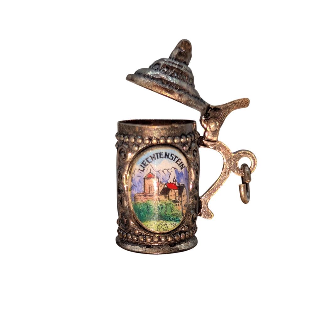Vintage 800 Silver Enamel Liechtenstein Beer Stein Mobile Lid Charm